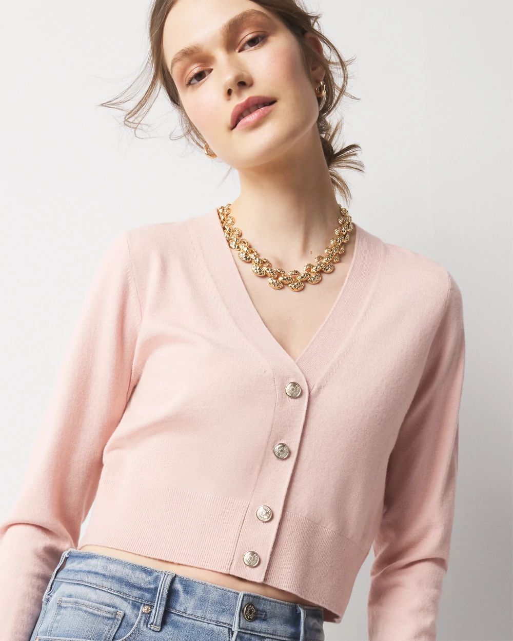 OUNCE rose crop cardigan （right khaki） Baby Pink Button Down Cropped Cardigan | Lime Lush Boutique